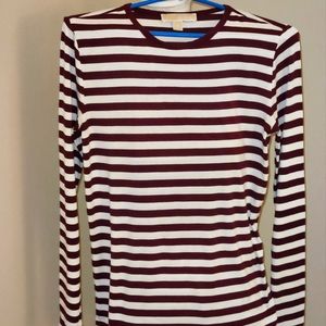 Michael Kors long sleeve striped burgandy and white.